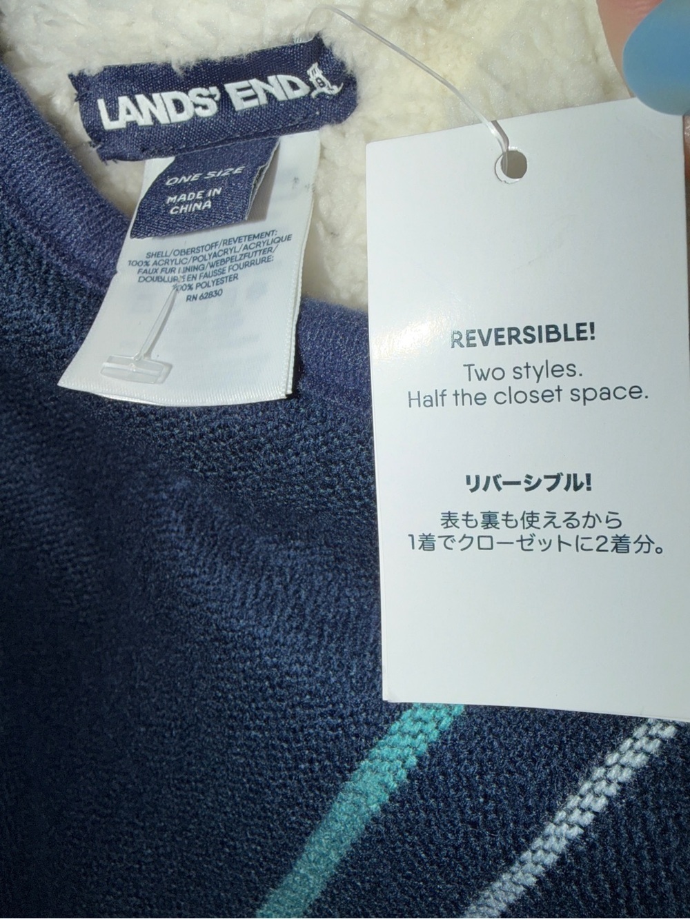 Lands’ End Reversible Fleece Sherpa Poncho Cape Wrap O/S NWT - Picture 4 of 5